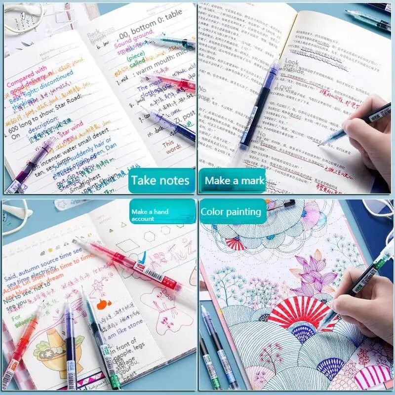 8 värvi tint sirge vedel geelpliiatsi komplekt värviline vedel rullpliiats 0,5 mm rullpliiats Kunstiline font Koolikontor Kirjatarbed