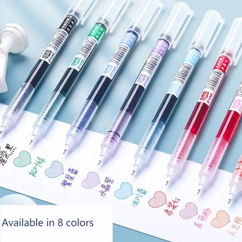 8 värvi tint sirge vedel geelpliiatsi komplekt värviline vedel rullpliiats 0,5 mm rullpliiats Kunstiline font Koolikontor Kirjatarbed