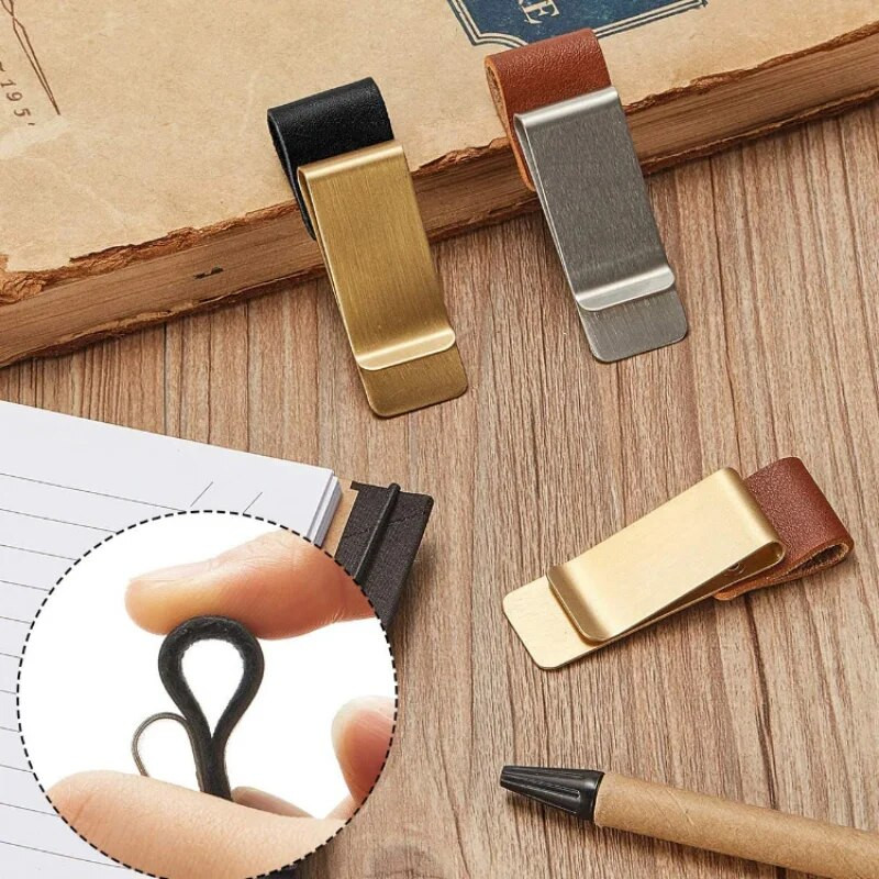 Μεταλλική δερμάτινη θήκη για στυλό ορείχαλκος και ανοξείδωτο ατσάλι Κλιπ μολυβιού για δερμάτινο σημειωματάριο Ημερολόγιο περιοδικό