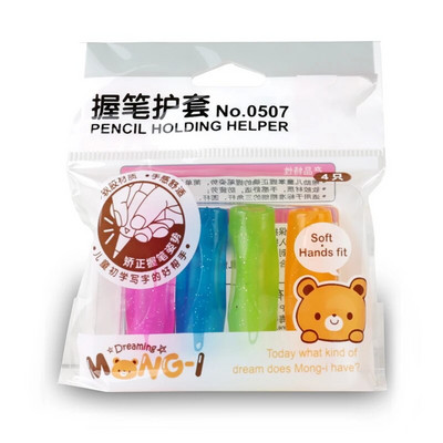 4gab/maisiņš Krāsains silikona pildspalvu turētājs mazuļa rakstīšanas rīka labošanas ierīce Zivju zīmuļa satvēriena rakstīšanas palīglīdzekļa rokturis Kancelejas preces