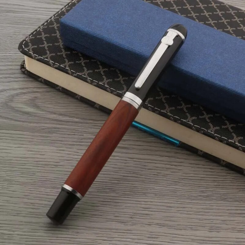 Augstas kvalitātes metāla sarkana koka rullīšu pildspalva Elegante Signature Kancelejas piederumi Skolas piederumi Lodīšu tintes pildspalvas