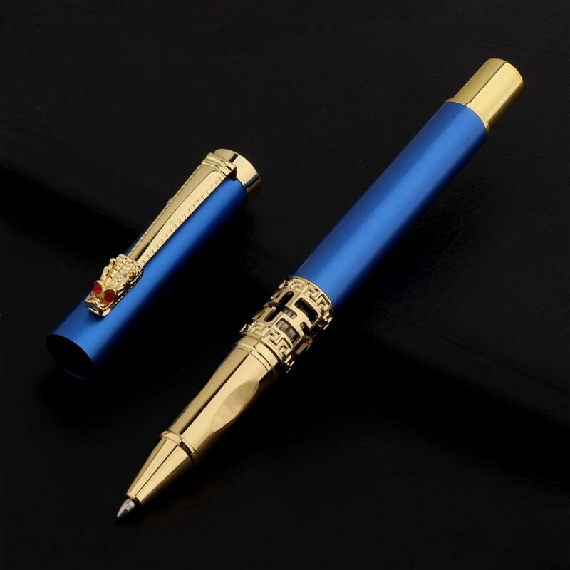 Zilas krāsas zelta grebums sarkankoka biznesa biroja rullīšu pildspalvas skolas piederumi