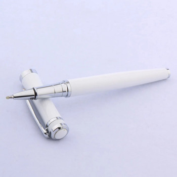 метална 3035 чисто бяла, гладка, със сребърна ролкова химикалка
