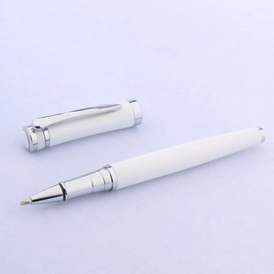 метална 3035 чисто бяла, гладка, със сребърна ролкова химикалка