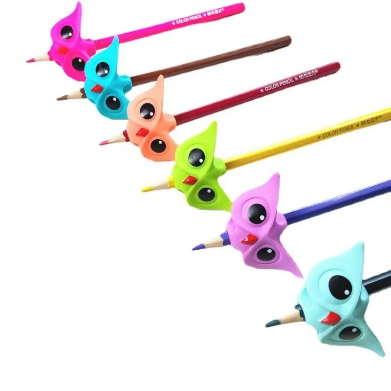 6gab Jauns bērnu pūces zīmuļu rokturis studentu lencēm, silikona kancelejas piederumu zīmuļa vāciņš