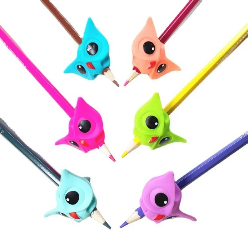 6gab Jauns bērnu pūces zīmuļu rokturis studentu lencēm, silikona kancelejas piederumu zīmuļa vāciņš