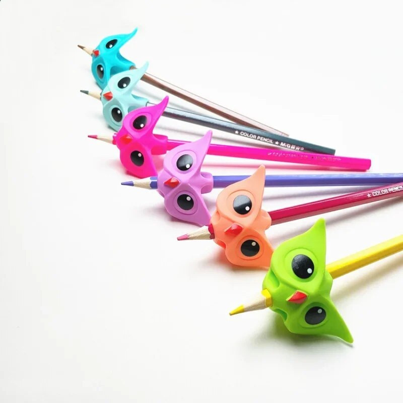 6gab Jauns bērnu pūces zīmuļu rokturis studentu lencēm, silikona kancelejas piederumu zīmuļa vāciņš