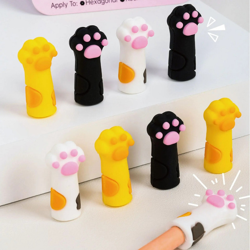 3 τεμ/Σετ Kawaii Cat Pencil Cap Cartoon Silicone Topper Covers for Kids Cute Pencil Extender Σχολικά είδη