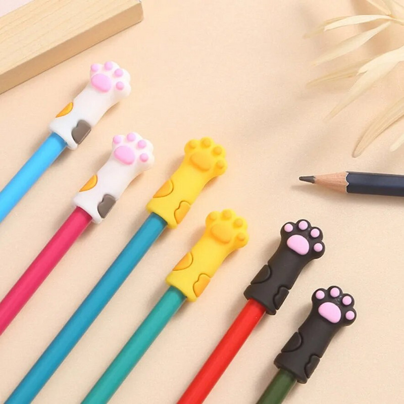 3 τεμ/Σετ Kawaii Cat Pencil Cap Cartoon Silicone Topper Covers for Kids Cute Pencil Extender Σχολικά είδη