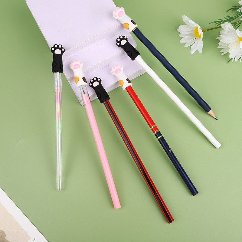 3 τεμ/Σετ Kawaii Cat Pencil Cap Cartoon Silicone Topper Covers for Kids Cute Pencil Extender Σχολικά είδη