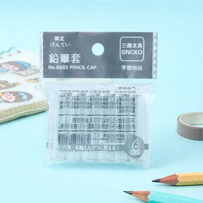 6Gb Krāsains caurspīdīgs zīmuļa aizsargapvalks studentu pildspalva/zīmuļa pagarinātāja vāciņš Plastmasas zīmuļa pagarinātājs skolas kancelejas preces