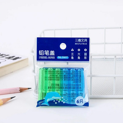 6Gb Krāsains caurspīdīgs zīmuļa aizsargapvalks studentu pildspalva/zīmuļa pagarinātāja vāciņš Plastmasas zīmuļa pagarinātājs skolas kancelejas preces