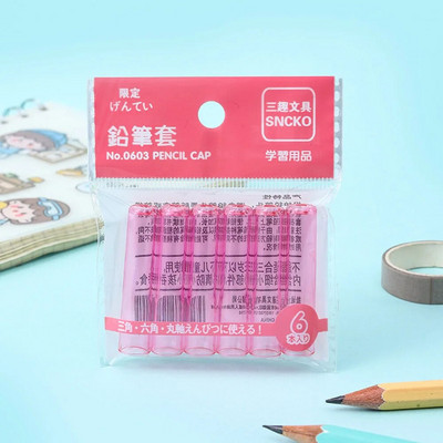 6Gb Krāsains caurspīdīgs zīmuļa aizsargapvalks studentu pildspalva/zīmuļa pagarinātāja vāciņš Plastmasas zīmuļa pagarinātājs skolas kancelejas preces