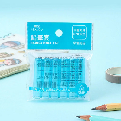 6Gb Krāsains caurspīdīgs zīmuļa aizsargapvalks studentu pildspalva/zīmuļa pagarinātāja vāciņš Plastmasas zīmuļa pagarinātājs skolas kancelejas preces