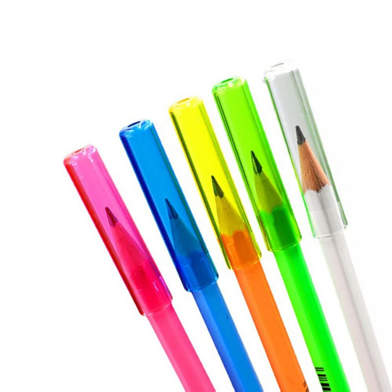 6Gb Krāsains caurspīdīgs zīmuļa aizsargapvalks studentu pildspalva/zīmuļa pagarinātāja vāciņš Plastmasas zīmuļa pagarinātājs skolas kancelejas preces