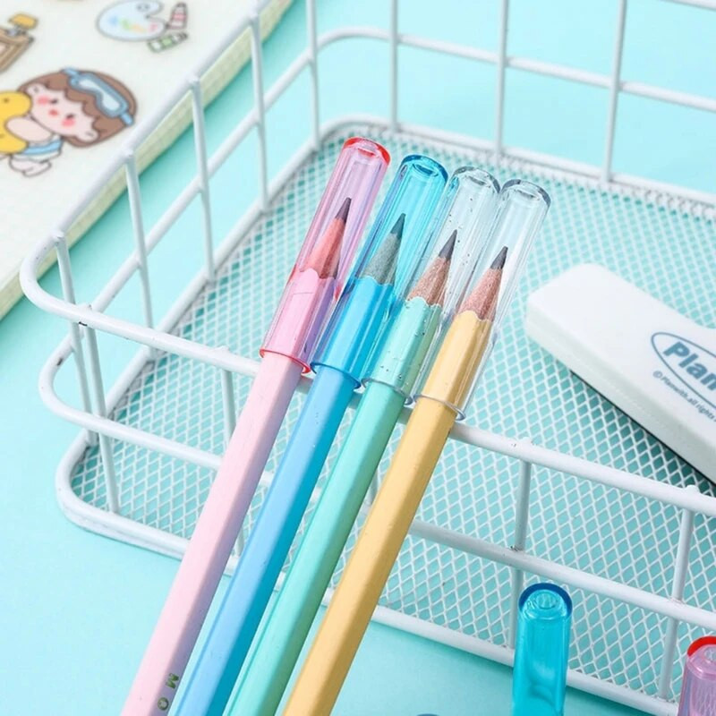 Iepakojumā 18 plastmasas zīmuļi Plastmasas zīmuļu pagarinātāji Pildspalvas uzgaļa vāciņš caurspīdīgs zīmuļa vāciņš bērniem studentiem