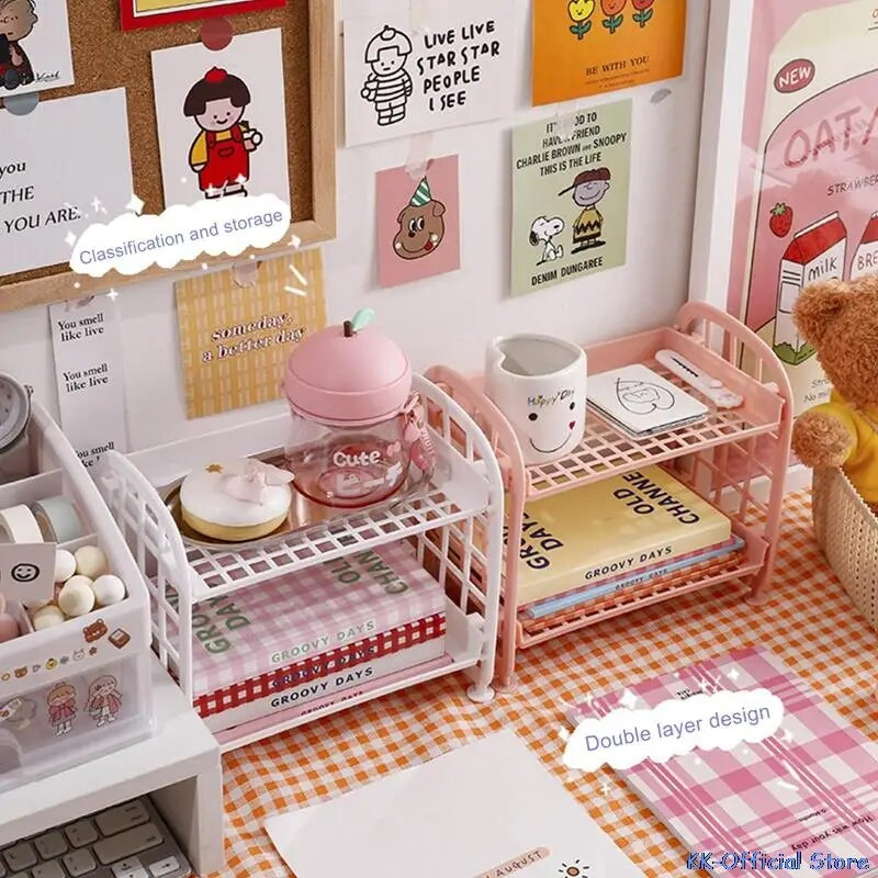 Kawaii Macaron Minimalist Desktop Organizer Ράφι αποθήκευσης φοιτητικού κοιτώνα Πτυσσόμενο κοίλο ράφι Ράφι αποθήκευσης φροντίδας δέρματος