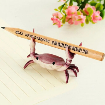 Творчески животински дизайн Държач за единична писалка Пластмасов държач за химикалка за вдигане на тежести Рак за офис Скоба за държач за химикалки Съхранение Поставка за моливи