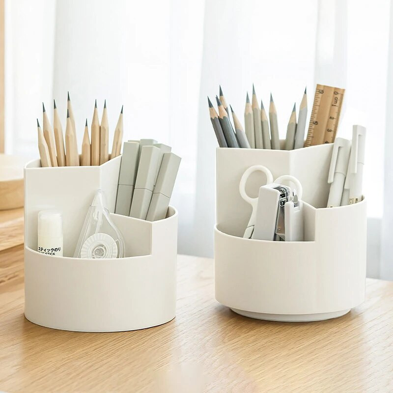 Augstas kvalitātes 360° rotējošs pildspalvu turētājs 3 režģu zīmuļu uzglabāšanas kastīte Skolas biroja galddatora rakstāmpiederumi pildspalvu kastes organizators Students