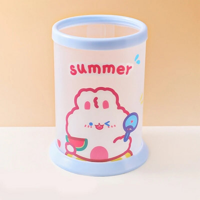 Kawaii karikatūras raksta pildspalvas turētājs Caurspīdīgs, apaļš, saliekams zīmuļa rakstāmgalda organizators Skolas biroja piederumu rakstāmpiederumu pildspalvu turētājs