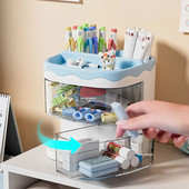 Praktiline mitmefunktsionaalne lauaorganisaator pliiatsihoidja Kahekihilised pöörlevad pliiatsid hoiurest õpilaste kosmeetika hoiustamisriiul