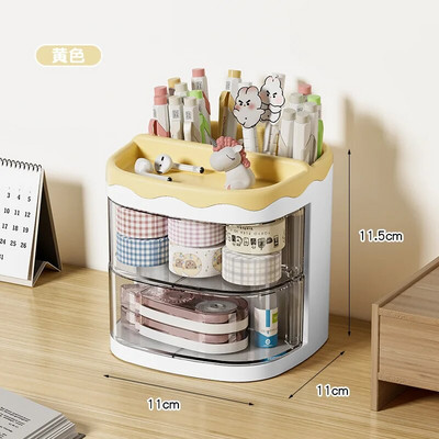 Praktiline mitmefunktsionaalne lauaorganisaator pliiatsihoidja Kahekihilised pöörlevad pliiatsid hoiurest õpilaste kosmeetika hoiustamisriiul