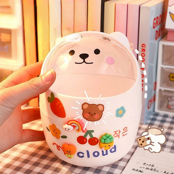 Bear Desktop Trash Can Storage Organizer for Desk Mini Cute Desk Organizer Πλαστική θήκη για στυλό Kawaii Korean Stationery Storage