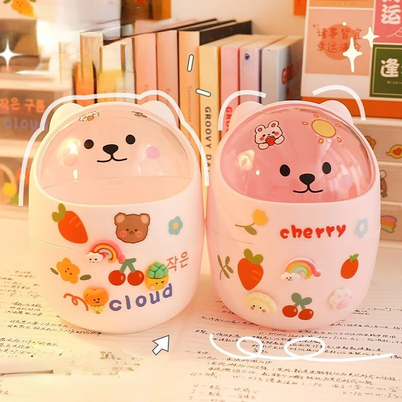 Bear Desktop miskastes uzglabāšanas organizators rakstāmgaldam Mini cute galda organizators plastmasas pildspalvu turētājs Kawaii korejiešu kancelejas piederumu glabātuve