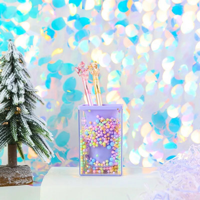 Loominguline vahtpliiatsihoidja Üliõpilaste lauaarvuti ümmargune kandiline läbipaistev akrüülstiilis kaunistustega pliiatsihoidja