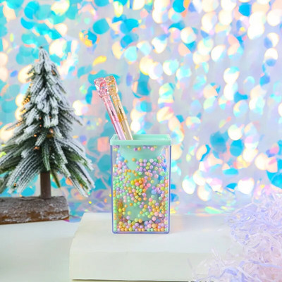 Loominguline vahtpliiatsihoidja Üliõpilaste lauaarvuti ümmargune kandiline läbipaistev akrüülstiilis kaunistustega pliiatsihoidja