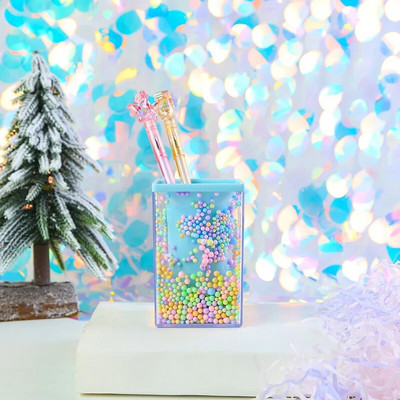 Loominguline vahtpliiatsihoidja Üliõpilaste lauaarvuti ümmargune kandiline läbipaistev akrüülstiilis kaunistustega pliiatsihoidja