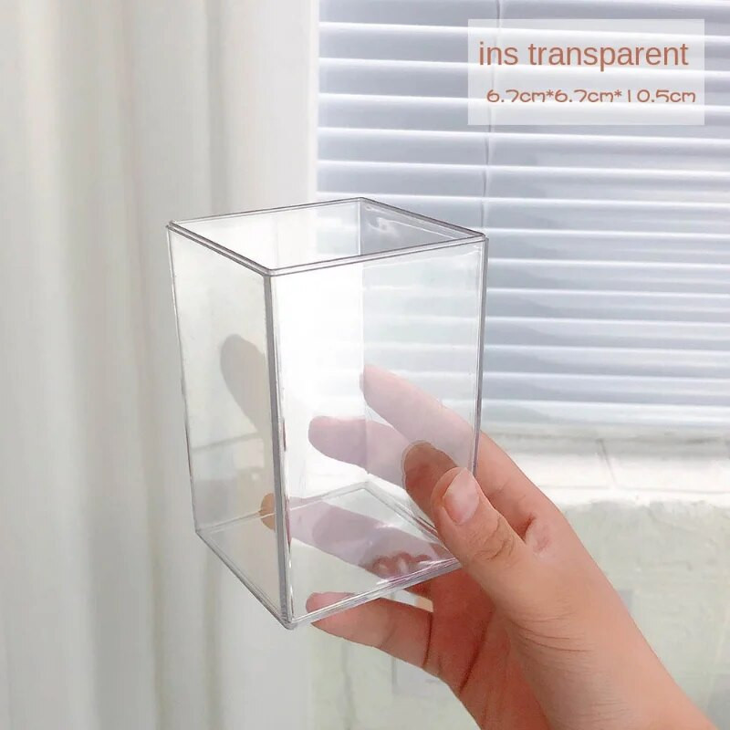 Loominguline vahtpliiatsihoidja Üliõpilaste lauaarvuti ümmargune kandiline läbipaistev akrüülstiilis kaunistustega pliiatsihoidja