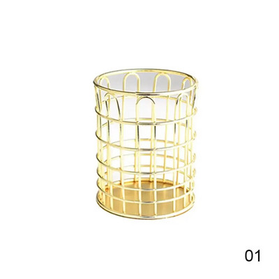 Μεταλλικό διχτυωτό τετράγωνο μολύβι επιτραπέζιου μακιγιάζ Ταξινόμηση οργάνωσης αποθήκευσης Μαύρο ασημί Χρυσό θήκη Καλάθι προμηθειών γραφικής ύλης