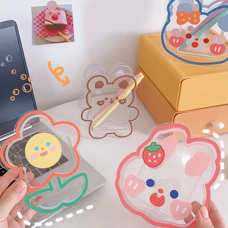 Κάτοχος στυλό Kawaii Creative Cute Desk Organizer Cartoon ακρυλικό διαφανές σταθερό κουτί αποθήκευσης Students School of office