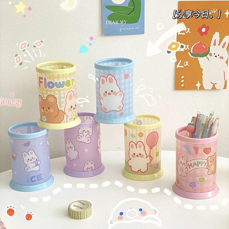 Kawaii caurspīdīgs akrila pildspalvu turētājs darbvirsmas organizators INS jauns modes gudrs lāču zaķis biroja kancelejas piederumu kosmētikas uzglabāšanas kaste