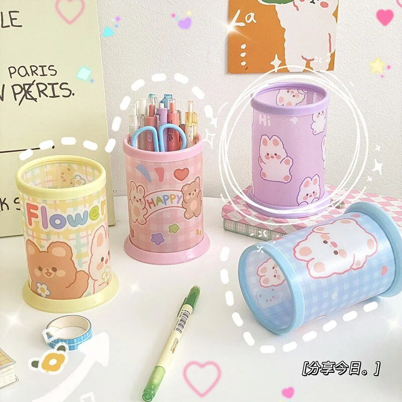 Kawaii caurspīdīgs akrila pildspalvu turētājs darbvirsmas organizators INS jauns modes gudrs lāču zaķis biroja kancelejas piederumu kosmētikas uzglabāšanas kaste
