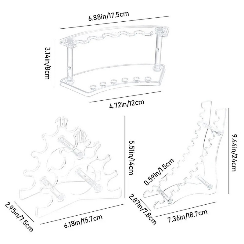 6/12-pesa akrüülpliiatsihoidja ekraan, läbipaistev meigipintslihoidja, küüneharja hoidja, kulmude täitesulepea pliiatsihoidik
