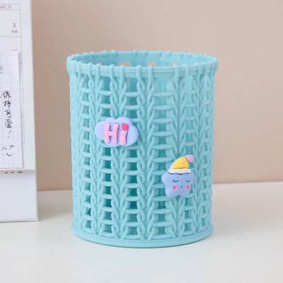 Radošs, imitējošs rotangpalmas pildspalvu turētājs jauks zīmuļa futrālis, kastīte, rakstāmgalda organizators grima otu uzglabāšana kancelejas piederumu biroja skolas piederumi