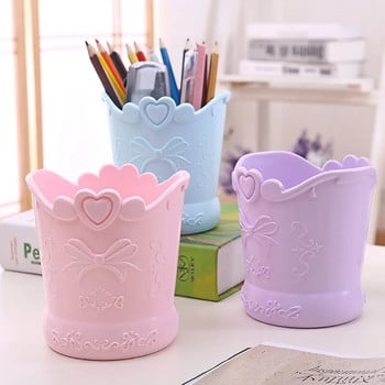 Χαριτωμένη θήκη για στυλό φιόγκου Candy Color Kawaii Pink Pencil Organizer Box Stand Δοχείο Σχολικά είδη γραφείου Βαζάκια κουζίνας