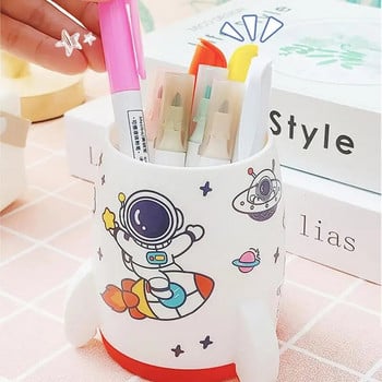 Χαριτωμένη θήκη για στυλό Rocket Ship Pencil Cup με αυτοκόλλητο Astronaut Θήκη μολυβιού υψηλής χωρητικότητας για πινέλο γραφής μακιγιάζ