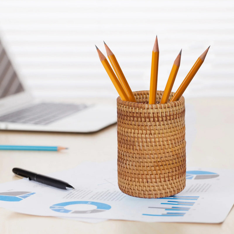 Ručne tkaný držiak na perá, drevený ratan, kontajner na písacie potreby, úložný box, organizér, kancelária, školský stôl, doplnky, dekorácia