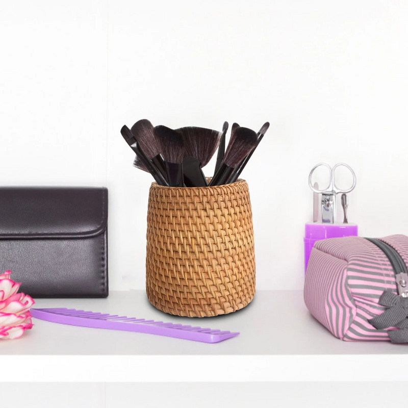 Ručne tkaný držiak na perá, drevený ratan, kontajner na písacie potreby, úložný box, organizér, kancelária, školský stôl, doplnky, dekorácia