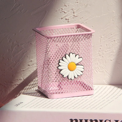 1 τμχ Ροζ Μεταλλική θήκη για στυλό Organiser γραφείου Καλλυντικό τετράγωνο μολύβι Βάση για στυλό Δοχείο γραφικής ύλης Σχολικά είδη