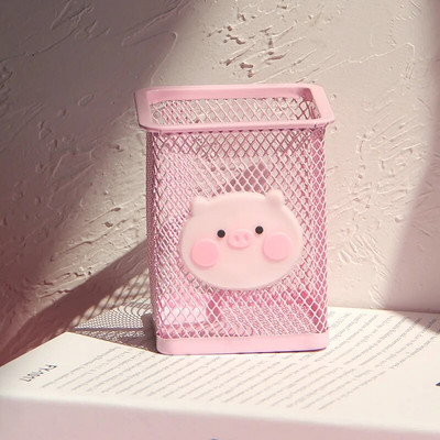 1 τμχ Ροζ Μεταλλική θήκη για στυλό Organiser γραφείου Καλλυντικό τετράγωνο μολύβι Βάση για στυλό Δοχείο γραφικής ύλης Σχολικά είδη