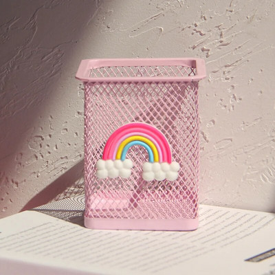 1 τμχ Ροζ Μεταλλική θήκη για στυλό Organiser γραφείου Καλλυντικό τετράγωνο μολύβι Βάση για στυλό Δοχείο γραφικής ύλης Σχολικά είδη