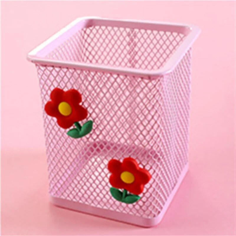 1 τμχ Ροζ Μεταλλική θήκη για στυλό Organiser γραφείου Καλλυντικό τετράγωνο μολύβι Βάση για στυλό Δοχείο γραφικής ύλης Σχολικά είδη