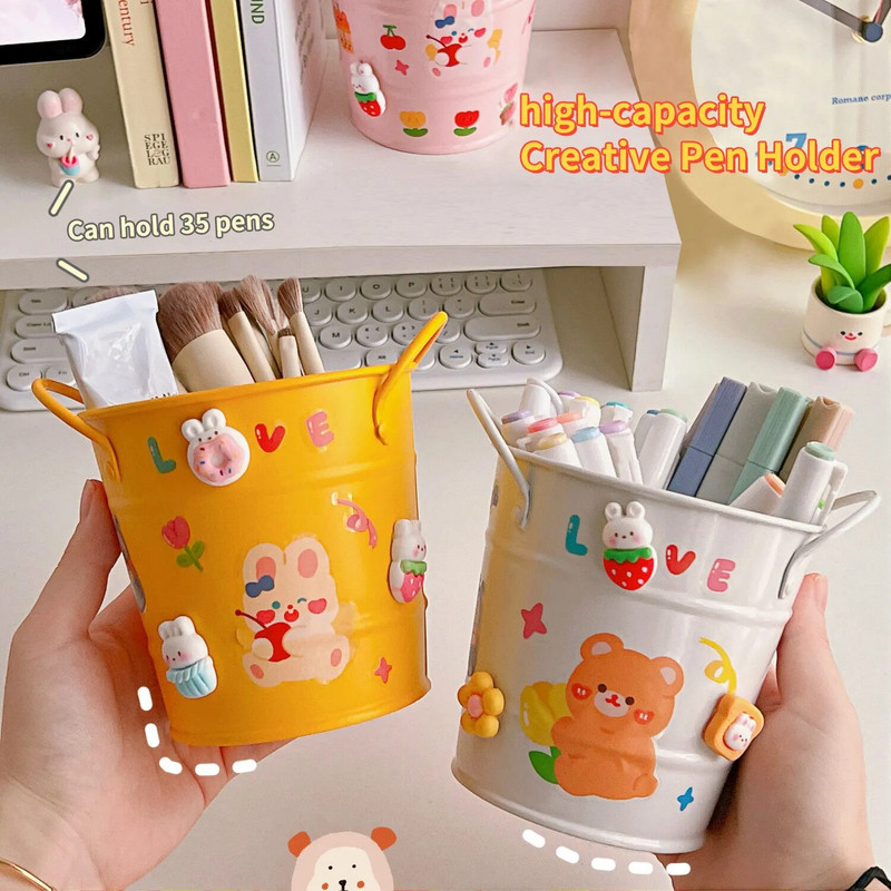 Creative Iron Art pildspalvu turētājs studentu galddatora glabāšanas kaste iekšā Fengwang Red mazs dzelzs spainis Personalizēts jauks biroja pildspalvu spainis