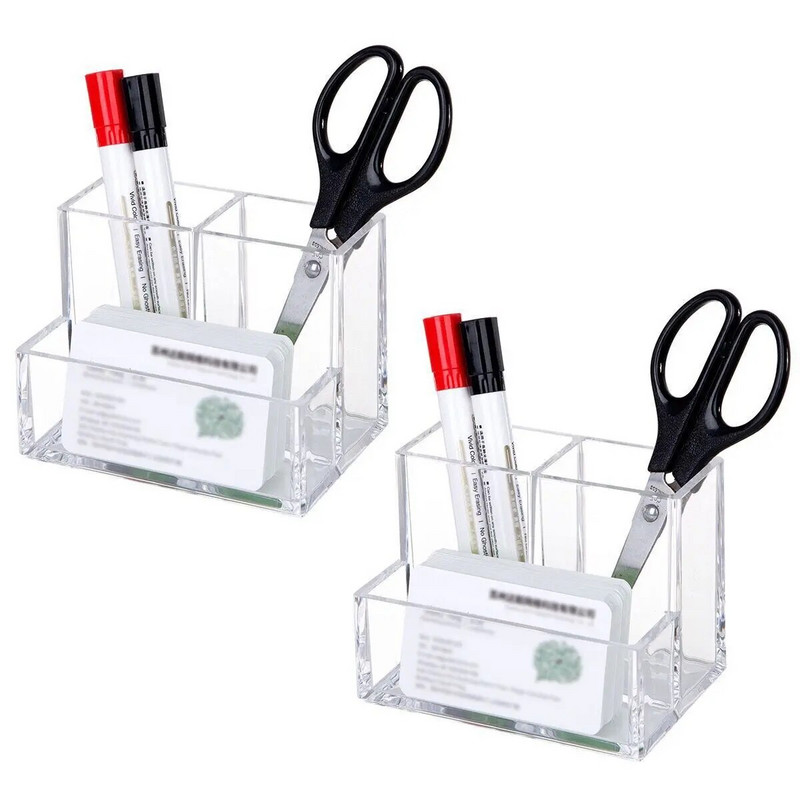 Lihtne läbipaistev pliiatsihoidja akrüülist 3-ruudustikuline kirjatarvete pliiats visiitkaardihoidja lauaarvuti organisatsiooni meigipintslihoidja