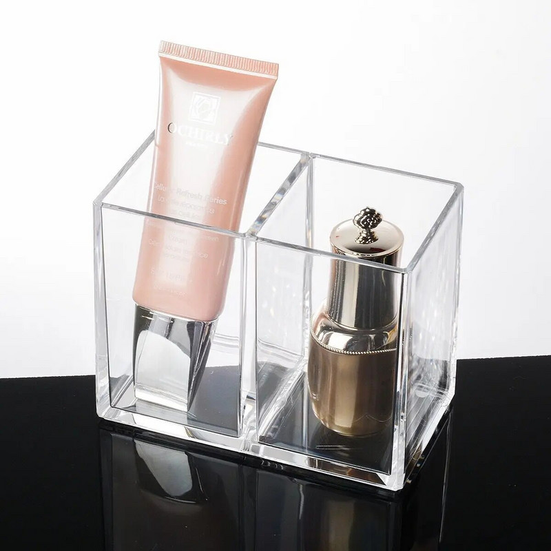 Lihtne läbipaistev pliiatsihoidja akrüülist 3-ruudustikuline kirjatarvete pliiats visiitkaardihoidja lauaarvuti organisatsiooni meigipintslihoidja