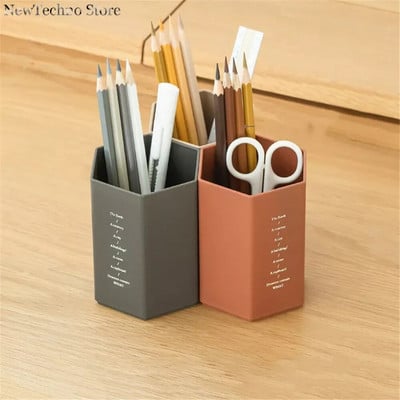 Kuusnurkse disainiga pliiatsihoidja, suure mahutavusega pliiatsihoidja pintsli hoiukonteiner plastikust kirjatarvete karp